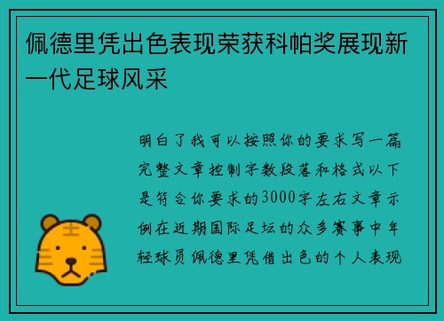 佩德里凭出色表现荣获科帕奖展现新一代足球风采